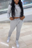 Silver Casual Print Hooded Collar Long Sleeve Two Pieces