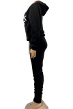 Red Casual Print Patchwork Hooded Collar Long Sleeve Two Pieces