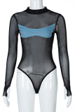 Blue Street Solid See-through Half A Turtleneck Skinny Bodysuits