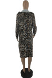 Leopard Print Street Print Hooded Collar Outerwear