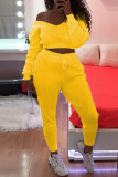 Yellow Fashion Casual Solid Basic V Neck Long Sleeve Two Pieces