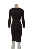 Red Sexy Solid Hollowed Out Split Joint V Neck Wrapped Skirt Dresses