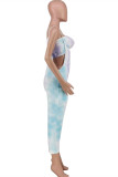 Colour Sexy Casual Print Tie Dye Backless Spaghetti Strap Sleeveless Two Pieces