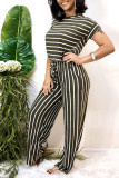 Army Green Polyester Sexy Striped Print Stripe Plus Size