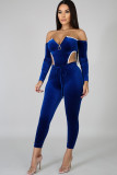 Blue Sexy Solid Two Piece Suits pencil Long Sleeve Two-piece Pants Set