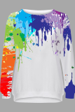 White Casual Print Patchwork One Shoulder Tops
