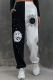 Black Casual Print Patchwork Harlan Mid Waist Harlan Positioning Print Bottoms