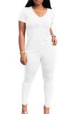 White Polyester Fashion Sexy adult Ma'am Solid Two Piece Suits pencil Short Sleeve Two Pieces