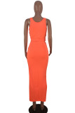 Coffee Sexy Casual Solid Asymmetrical V Neck Sleeveless Two Pieces