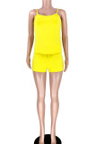 Yellow Polyester Fashion Sexy adult Ma'am Patchwork Solid Two Piece Suits pencil Sleeveless Two Pieces