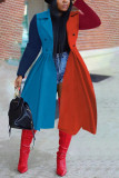 Blue Red Fashion Casual Patchwork Cardigan Turndown Collar Outerwear