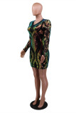 Gold Fashion Sexy Patchwork Sequins V Neck Long Sleeve
