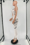 Purple Fashion Sexy Print Hollowed Out U Neck Skinny Jumpsuits