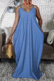 Yellow Sexy Casual Solid Basic V Neck Loose Sling Dresses