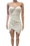 White Sexy Europe and America Sleeveless Wrapped chest Asymmetrical skirt Solid asymmetrical chain Dresses