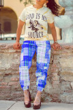 Pink Fashion Casual Plaid Print Basic Regular Mid Waist Trousers