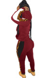 Black Casual Leopard Print Two Piece Suits Patchwork pencil Long Sleeve