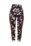 purple Zipper Fly Sleeveless High Print Zippered Hooded Out Patchwork Tassel Hole camouflage penc