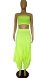 Yellow Polyester Fashion Sexy adult Ma'am Solid Two Piece Suits Harlan pants Sleeveless Two Pieces