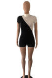 Black And White Fashion Casual Patchwork Zipper Turtleneck Skinny Romper