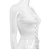 White Sexy Casual Solid Hollowed Out Strap Design U Neck Tops