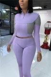 Light Purple Fashion Casual Patchwork Patchwork O Neck Long Sleeve Two Pieces