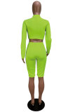 Green Polyester Elastic Fly Long Sleeve Mid Print pencil Capris Two-piece suit