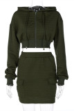 Army Green Sexy Casual Solid Basic Hooded Collar Long Sleeve Two Pieces