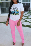 White Fashion Casual Print Pullovers O Neck T-Shirts