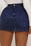 Light Blue Denim Button Fly Mid Patchwork Solid pencil shorts Bottoms