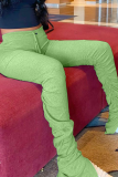 Green Button Fly Sleeveless High Patchwork Split Solid Draped Boot Cut Pants