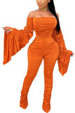 Orange Fashion Casual Adult Solid Fold Bateau Neck Plus Size 