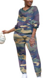 Camouflage Polyester Fashion Sexy Casual Leopard Print Camouflage Regular Half Sleeve Two Pieces