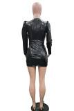 Black Fashion Casual Solid Basic V Neck Long Sleeve Dresses