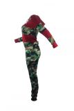 Red adult Casual Fashion Print Two Piece Suits Patchwork Camouflage Straight Long Sleeve