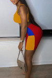 Red Fashion Sexy Patchwork Backless One Shoulder Sleeveless Two Pieces