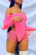 Fluorescent Pink Fashion Sexy Solid Tassel Hollowed Out Swimwears