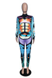 Multi-color Polyester Elastic Fly Long Sleeve Mid Print pencil Pants Two-piece suit