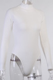 White British Style Solid Split Joint O Neck Mid Waist Tops
