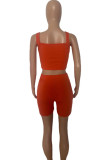 Orange Red Sexy Casual Solid Backless Spaghetti Strap Sleeveless Two Pieces
