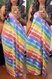 Colour Fashion Sexy Print Backless Spaghetti Strap Sleeveless Dress