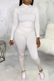 White Casual Solid O Neck Long Sleeve Two Pieces