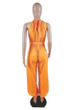 Green Sexy Casual Solid Hollowed Out Backless O Neck Regular Jumpsuits
