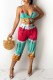 Red Blue Sexy Casual Print Tie Dye Hollowed Out Backless V Neck Regular Jumpsuits