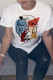 White Fashion Casual Print Basic O Neck T-Shirts