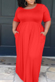 Red Polyester Sexy O Neck Solid Draped Draped Plus Size