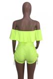Fluorescent green Sexy Fashion Patchwork bandage Solid Polyester Short Sleeve one word collar