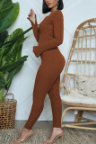 Red Fashion Solid O Neck Long Sleeve Two Pieces