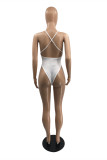 White Fashion Sexy Solid Backless O Neck Skinny Romper
