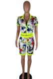 Green Sexy Fashion Casual Fluorescent Print Patchwork pencil Two-Piece Short Set